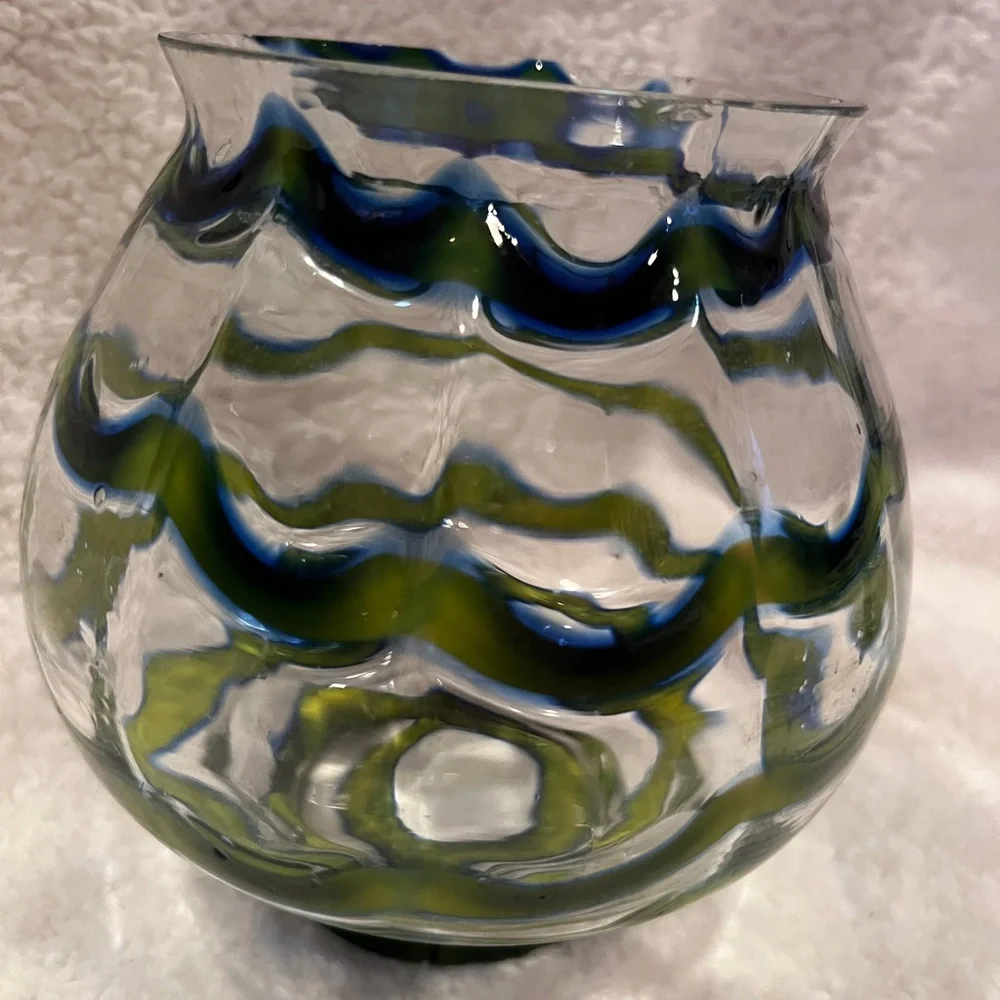 Vintage Czech Art Deco-era glass ball vase, likely by the Kralik glassworks, 30s
